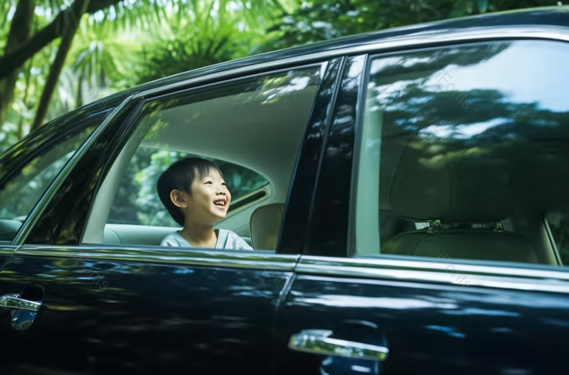 一个小孩坐在黑色汽车内望着前方的背景,高清,摄影图,摄影图片,图片大全,摄影图免费下载